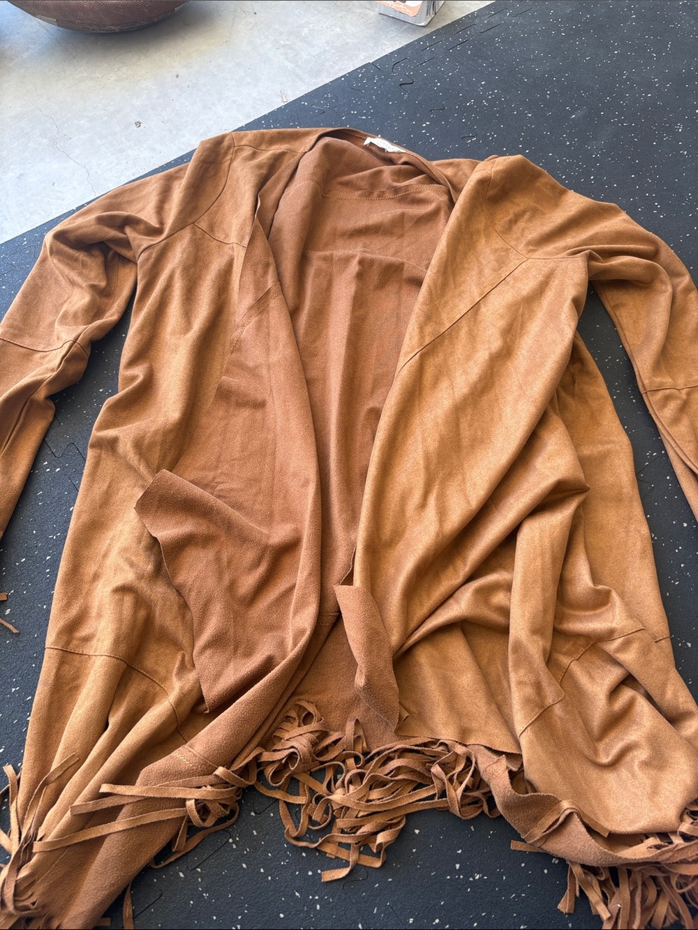 Love Riche Brown Fringe Open-Front Cardigan